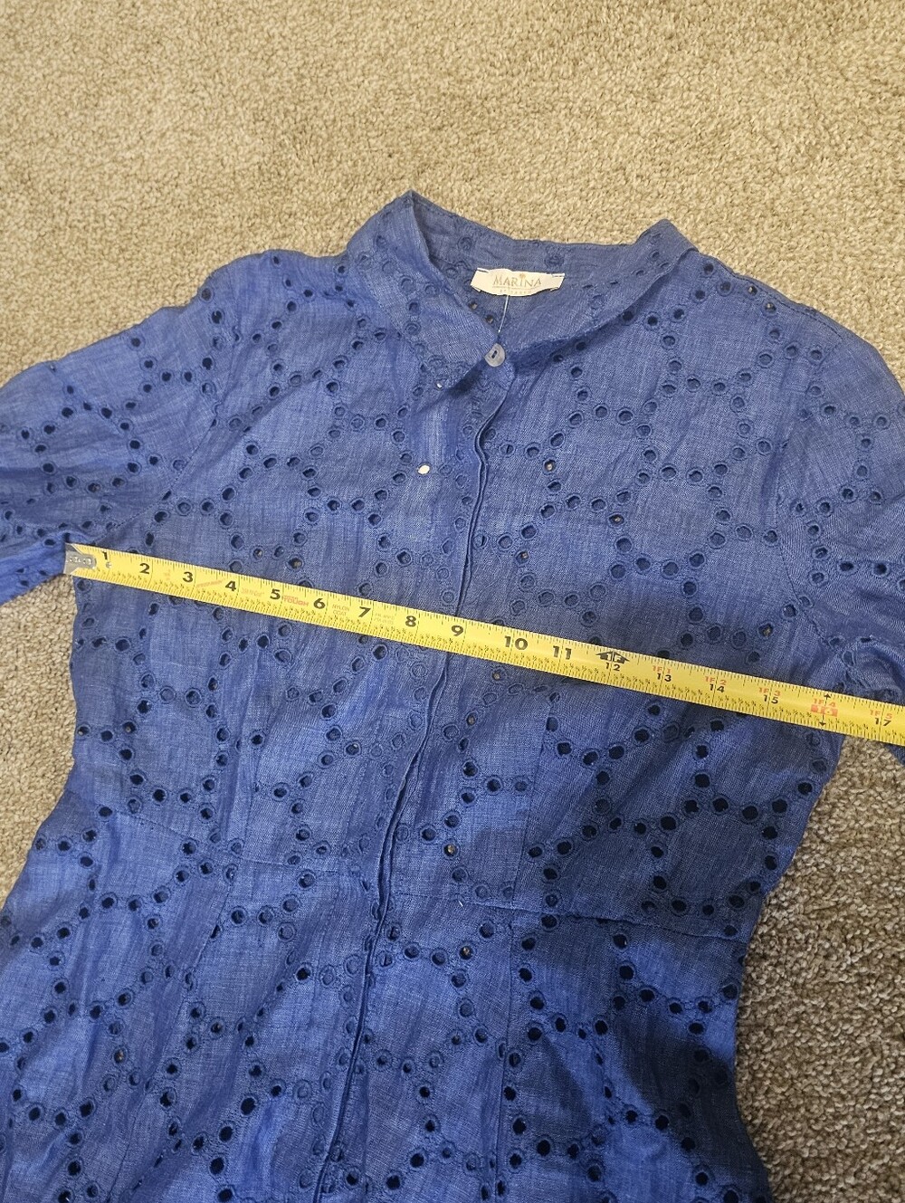 MARINA Blue Eyelet Maxi Shirt Dress - Long Sleeve - Picture 6 of 11